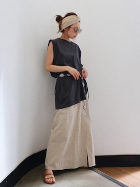 「Ungrid（アングリッド）のアイテム（ストール/ショール）」を使った、Ungrid STAFFさん（レディース・155cm）の夏コーディネート