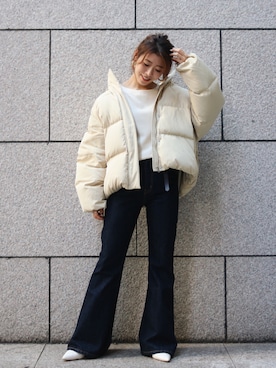 「フレア」｜「アイテム（ダウンジャケット/コート）」を使った、Ungrid STAFFさん（レディース・153cm）の秋コーディネート