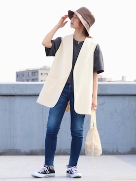 「Ungrid（アングリッド）のアイテム（帽子）」を使った、Ungrid STAFFさん（レディース・153cm）の春コーディネート