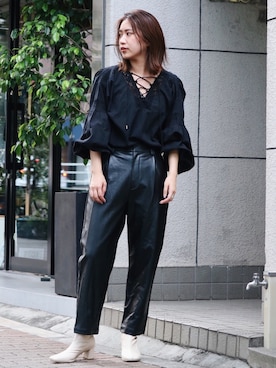 「エコレザー」｜Ungrid STAFFさん（レディース・161cm）の秋コーディネート