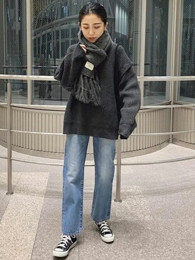 「Ungrid（アングリッド）のアイテム（マフラー）」を使った、Ungrid STAFFさん（レディース・160cm）の冬コーディネート