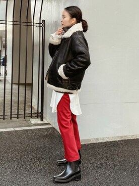 「Ungrid（アングリッド）のアイテム（ムートンコート）」を使った、Ungrid STAFFさん（レディース・160cm）の冬コーディネート