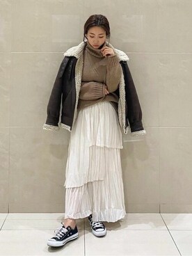 「Ungrid（アングリッド）のアイテム（ムートンコート）」を使った、Ungrid STAFFさん（レディース・159cm）の冬コーディネート