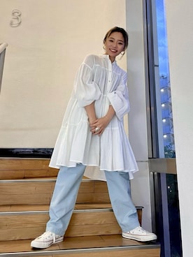 「Ungrid（アングリッド）の【WEB限定】ナイロンカラーテーパードパンツ（その他パンツ）」を使った、Ungrid STAFFさん（レディース・152cm）の春コーディネート