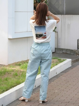 「Ungrid（アングリッド）の【WEB限定】ナイロンカラーテーパードパンツ（その他パンツ）」を使った、Ungrid STAFFさん（レディース・155cm）の夏コーディネート