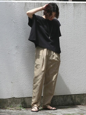 「Ungrid（アングリッド）の【WEB限定】ナイロンカラーテーパードパンツ（その他パンツ）」を使った、Ungrid STAFFさん（レディース・160cm）の夏コーディネート