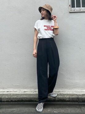 「Ungrid（アングリッド）のロゴ発砲プリントTee（Tシャツ/カットソー）」を使った、Ungrid STAFFさん（レディース・158cm）の夏コーディネート