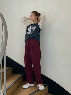 「Ungrid（アングリッド）の【WEB限定】ナイロンカラーテーパードパンツ（その他パンツ）」を使った、Ungrid STAFFさん（レディース・157cm）の夏コーディネート