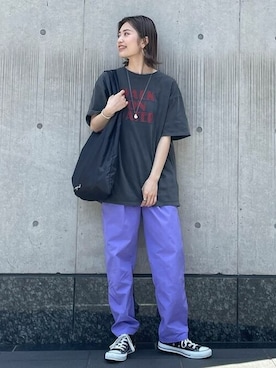 「Ungrid（アングリッド）の【WEB限定】ナイロンカラーテーパードパンツ（その他パンツ）」を使った、Ungrid STAFFさん（レディース・158cm）の夏コーディネート