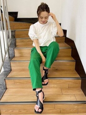 「Ungrid（アングリッド）の【WEB限定】ナイロンカラーテーパードパンツ（その他パンツ）」を使った、Ungrid STAFFさん（レディース・163cm）の夏コーディネート