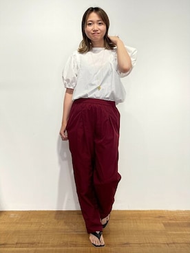 「Ungrid（アングリッド）の【WEB限定】ナイロンカラーテーパードパンツ（その他パンツ）」を使った、Ungrid STAFFさん（レディース・153cm）の夏コーディネート