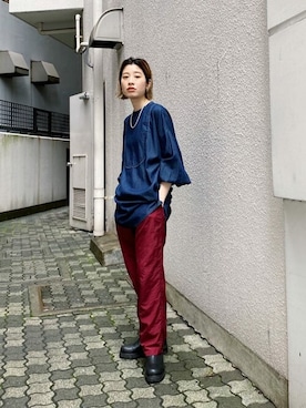 「Ungrid（アングリッド）の【WEB限定】ナイロンカラーテーパードパンツ（その他パンツ）」を使った、Ungrid STAFFさん（レディース・160cm）の夏コーディネート