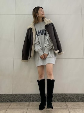 「Ungrid（アングリッド）のアイテム（ブルゾン）」を使った、Ungrid STAFFさん（レディース・155cm）の秋コーディネート