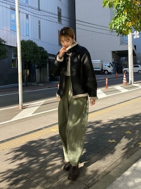 「Ungrid（アングリッド）のアイテム（ムートンコート）」を使った、Ungrid STAFFさん（レディース・168cm）の秋コーディネート