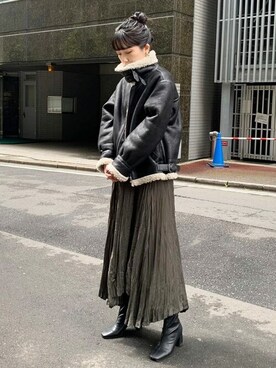 「Ungrid（アングリッド）のアイテム（ブルゾン）」を使った、Ungrid STAFFさん（レディース・164cm）の冬コーディネート