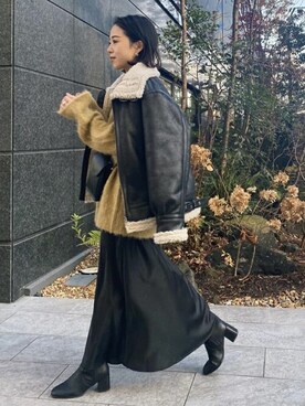 「Ungrid（アングリッド）のアイテム（ブルゾン）」を使った、Ungrid STAFFさん（レディース・155cm）の冬コーディネート