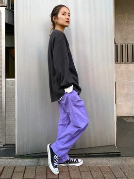 「Ungrid（アングリッド）の【WEB限定】ナイロンカラーテーパードパンツ（その他パンツ）」を使った、Ungrid STAFFさん（レディース・155cm）の冬コーディネート