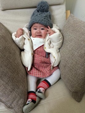 「ZARA KIDSのアイテム（ニットキャップ/ビーニー、グレー系）」を使った、juliusbabyさん（レディース）の冬コーディネート