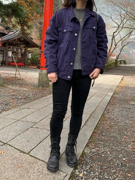 デニムジャケットを使った グレーニット の人気ファッションコーディネート Wear