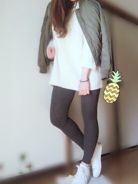 「ゆるニット」｜「アイテム（MA-1）」を使った、 🌼 𝕞 𝕚 𝕟 𝕒 🌼さん（レディース・163cm）の春コーディネート