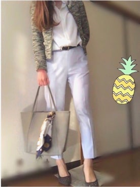 「とろみシャツ」｜「アイテム（ノーカラージャケット）」を使った、 🌼 𝕞 𝕚 𝕟 𝕒 🌼さん（レディース・163cm）の春コーディネート