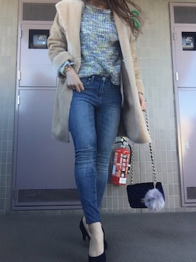 「GU（ジーユー）のアイテム（ムートンコート）」を使った、 🌼 𝕞 𝕚 𝕟 𝕒 🌼さん（レディース・163cm）の冬コーディネート