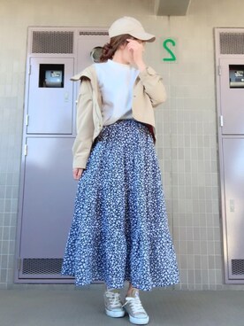「ティアードスカート」｜「アイテム（マウンテンパーカー）」を使った、 🌼 𝕞 𝕚 𝕟 𝕒 🌼さん（レディース・163cm）の春コーディネート