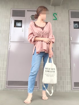 「ブラウス」｜「アイテム（ビーチサンダル）」を使った、 🌼 𝕞 𝕚 𝕟 𝕒 🌼さん（レディース・163cm）の夏コーディネート