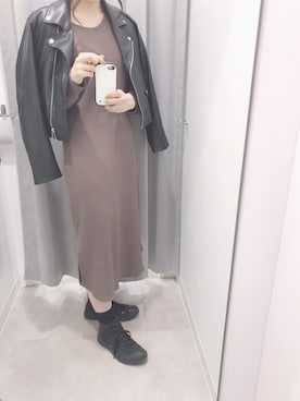 「niko and...（ニコアンド）のアイテム（ライダースジャケット）」を使った、reina .さん（レディース・166cm）の秋コーディネート