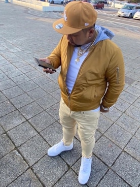 「アイテム（ミリタリージャケット、ゴールド系）」を使った、doughboyさん（メンズ・170cm）の冬コーディネート