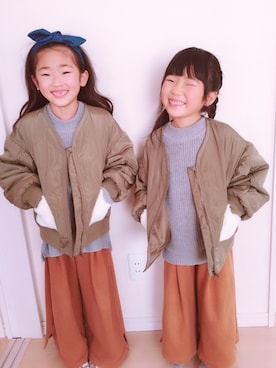 「キッスコーデ」｜「アイテム（ブルゾン）」を使った、m❤︎yさん（キッズ・110cm）の冬コーディネート