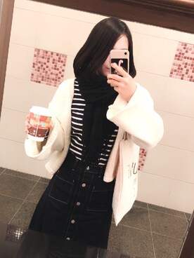「GU（ジーユー）のアイテム（デニムスカート、ブラック系）」を使った、K子 🐆さん（レディース）の夏コーディネート