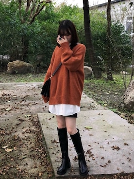 「STYLENANDA（スタイルナンダ）のアイテム（ブーツ）」を使った、ホリーさん（レディース・161cm）の冬コーディネート