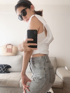「BLACK BY MOUSSY（ブラックバイマウジー）のJAVA light gray denim<ジャワ ライトグレーデニム>（デニムパンツ）」を使った、u  r  iさん（レディース・170cm）の夏コーディネート