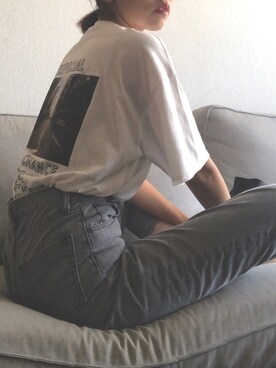 「BLACK BY MOUSSY（ブラックバイマウジー）のJAVA light gray denim<ジャワ ライトグレーデニム>（デニムパンツ）」を使った、u  r  iさん（レディース・170cm）の春コーディネート