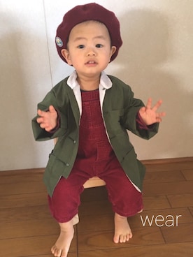 「チャイナシャツ」｜「アイテム（オールインワン・サロペット）」を使った、8丸さん（キッズ・90cm）の春コーディネート