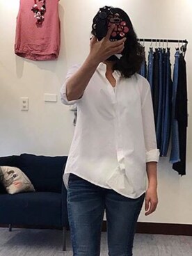 「老Maryのアイテム（トップス、ホワイト系）」を使った、老Mary さん（レディース・160cm）の夏コーディネート