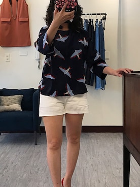 「老Maryのアイテム（トップス、ブルー系）」を使った、老Mary さん（レディース・160cm）の夏コーディネート