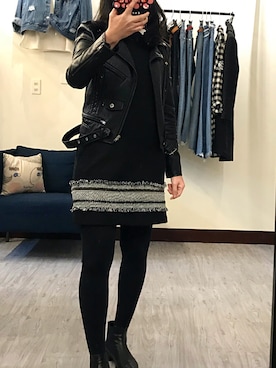 「老Maryのアイテム（ワンピース、ブラック系）」を使った、老Mary さん（レディース・160cm）の冬コーディネート