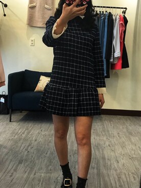 「老Maryのアイテム（ワンピース/ドレス、ブルー系）」を使った、老Mary さん（レディース・160cm）の冬コーディネート