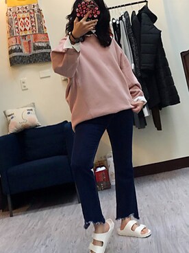 「老Mary韓國服飾のアイテム（トップス、ピンク系）」を使った、老Mary さん（レディース・160cm）の冬コーディネート