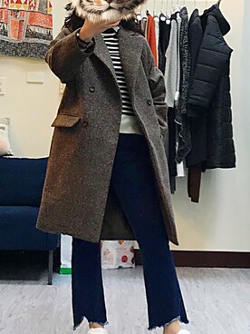 「老Mary韓國服飾のアイテム（ジャケット/アウター、ブラウン系）」を使った、老Mary さん（レディース・160cm）の冬コーディネート