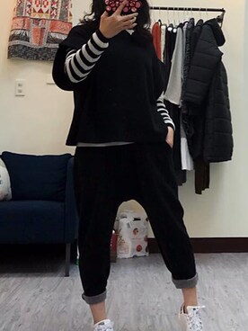 「老Mary韓國服飾のアイテム（オールインワン・サロペット、ブラック系）」を使った、老Mary さん（レディース・160cm）の冬コーディネート