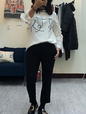 「老Mary韓國服飾のアイテム（トップス、ホワイト系）」を使った、老Mary さん（レディース・160cm）の冬コーディネート