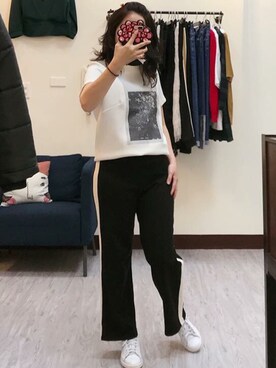 「老Mary韓國服飾のアイテム（パンツ、ブラック系）」を使った、老Mary さん（レディース・160cm）の春コーディネート
