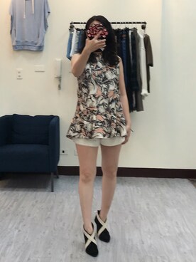 「老Maryのアイテム（トップス、ピンク系）」を使った、老Mary さん（レディース・160cm）の春コーディネート