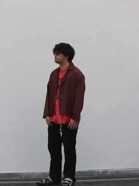 「markaware（マーカウェア）のアイテム（トップス）」を使った、カキモト フウゴさん（メンズ・172cm）の春コーディネート