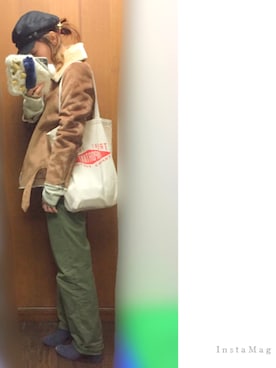 「ドラフトアングリッド」｜「アイテム（ムートンコート）」を使った、yopii☺︎さん（レディース・160cm）の春コーディネート