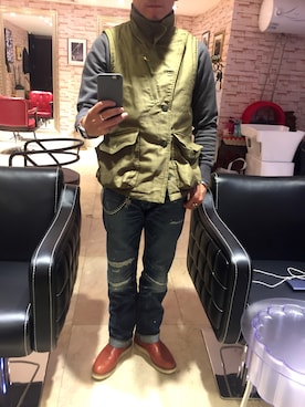「FREEWHEELERS（フリーホイーラーズ）のアイテム（トップス）」を使った、m china さん（メンズ・168cm）の冬コーディネート