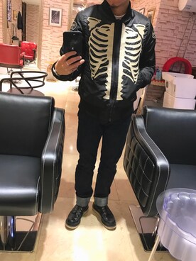 「アイテム（MA-1）」を使った、m china さん（メンズ・168cm・40代）の冬コーディネート
